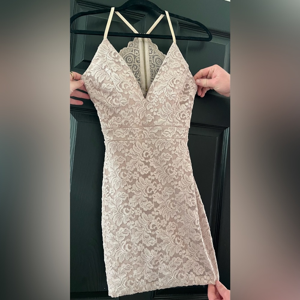 Tan/nude Lace Homecoming Dress